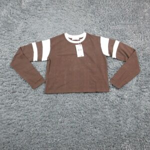 Mango Shirt Girls Teen 2XS XXS Brown White Striped Long Sleeve Crew Tee NWT